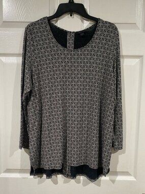 J Jill Scoop Neck Blouse Minimal Coastal Office Comfort Petite Large Navy White